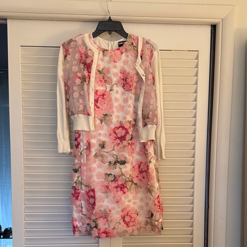 Karl Lagerfeld Pink Floral Dress with White Accents